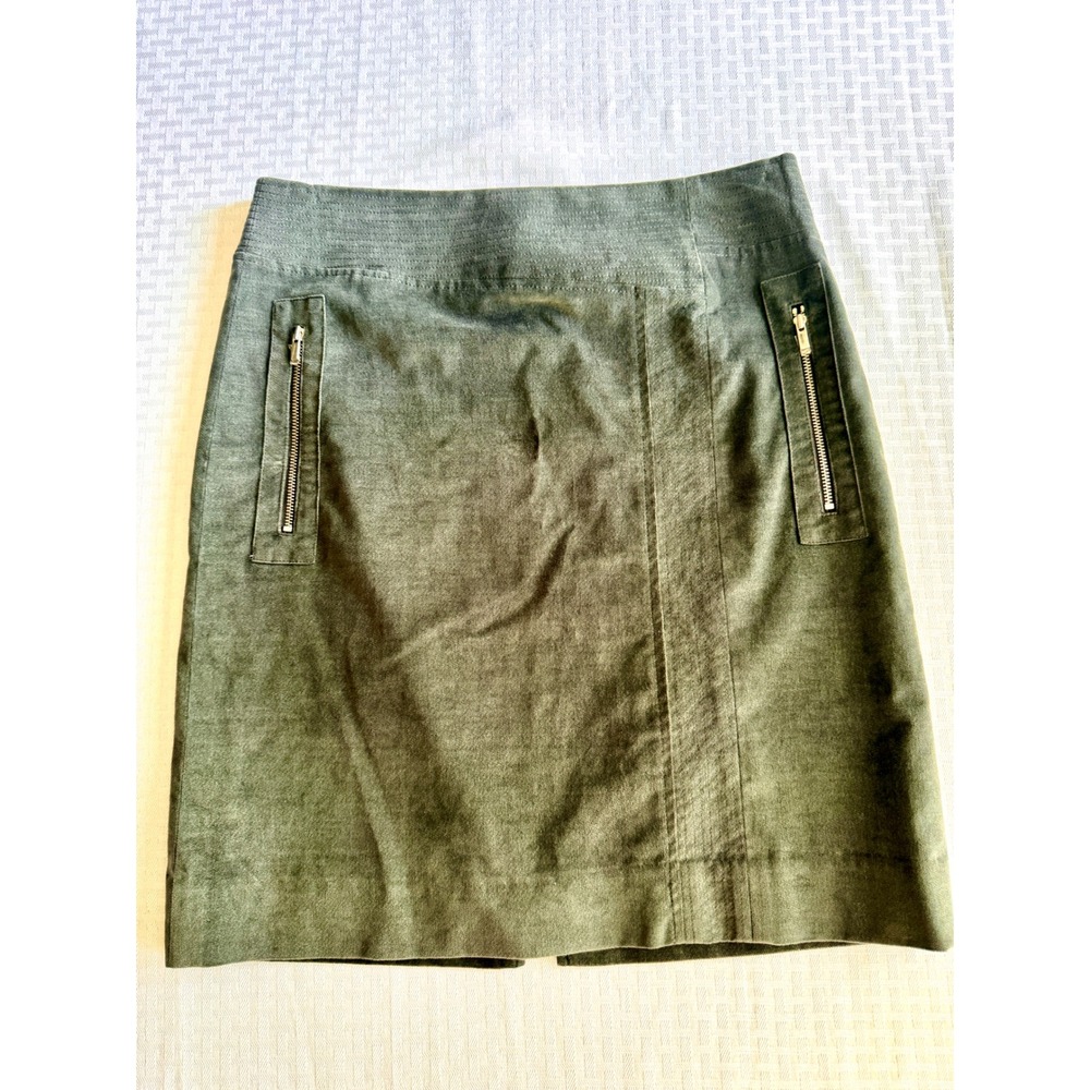 Etcetera Olive Green Grey Utility Mini Skirt Sz 4 Moleskin Cotton Blend Back Zip